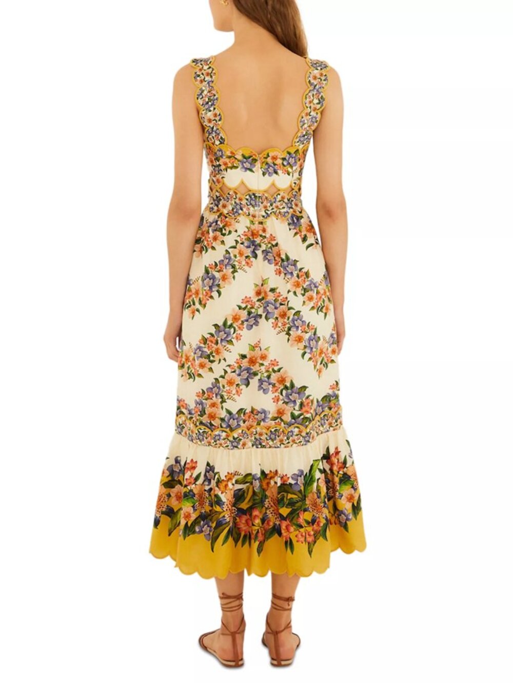 Farm Rio Hilo Stripes Sand Scallop-Trim Midi Dress - Picture 9 of 15